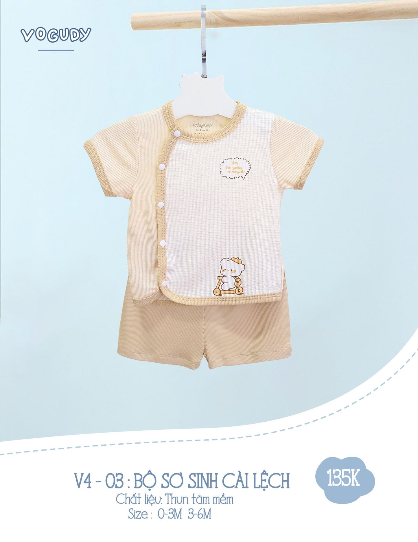V4-03: Bộ Sơ Sinh Cài Lệch Vogudy Chất Liệu Thun Tăm Mềm