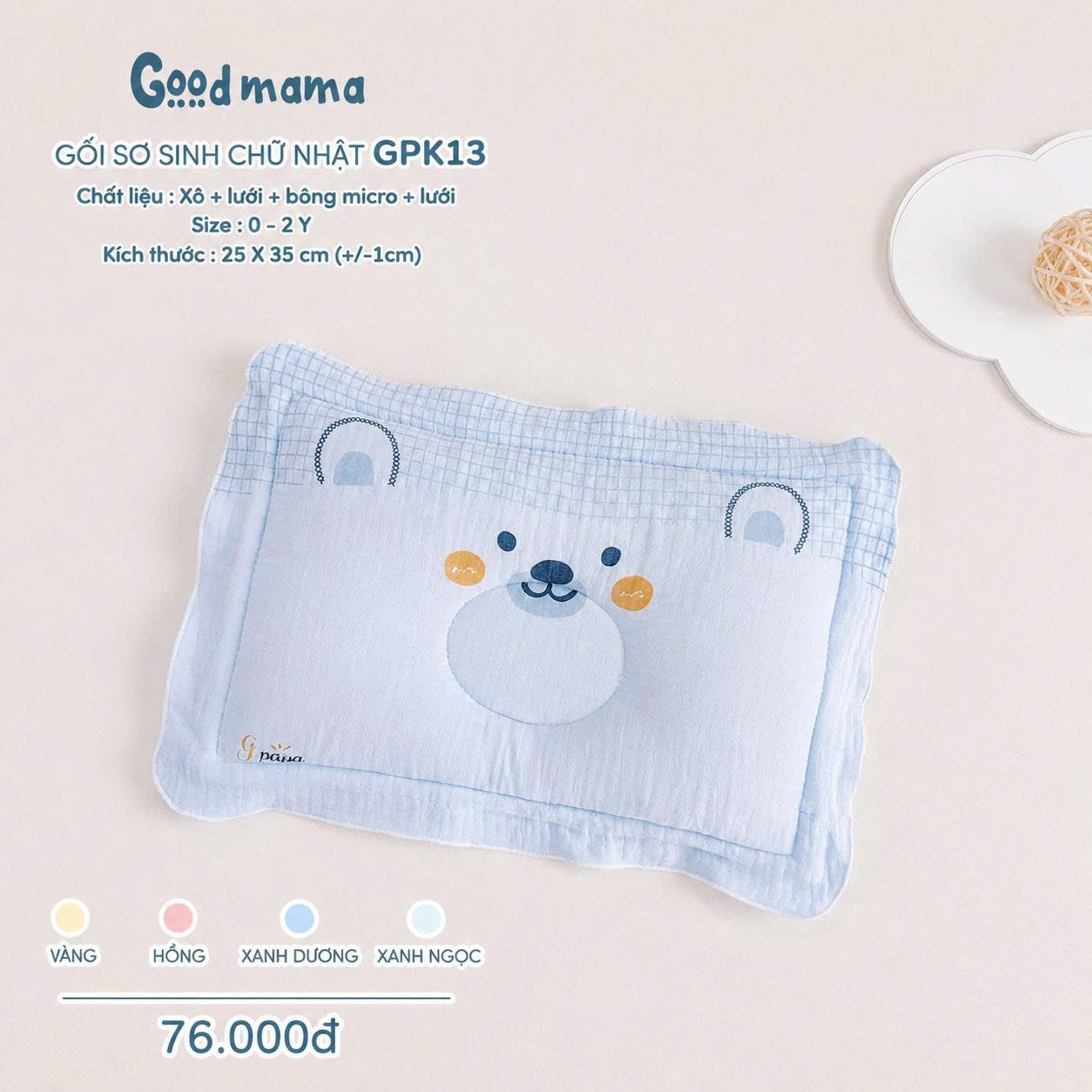 GỐI SƠ SINH CHỮ NHẬT GPK13