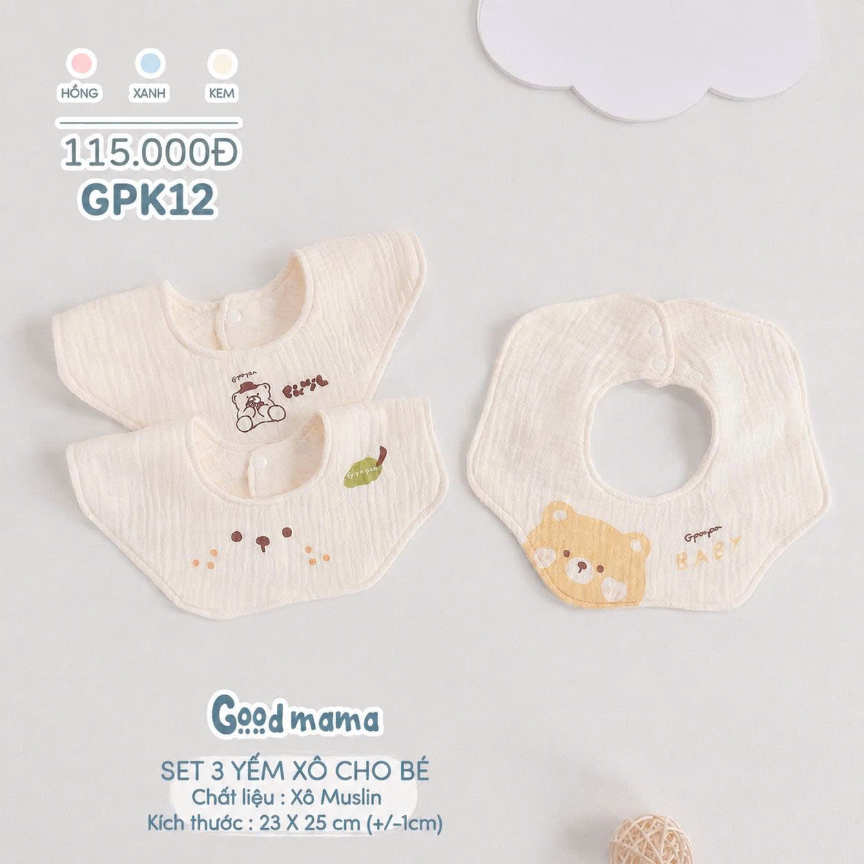 SET 3 YẾM XÔ CHO BÉ CHẤT LIỆU XÔ MUSLIN