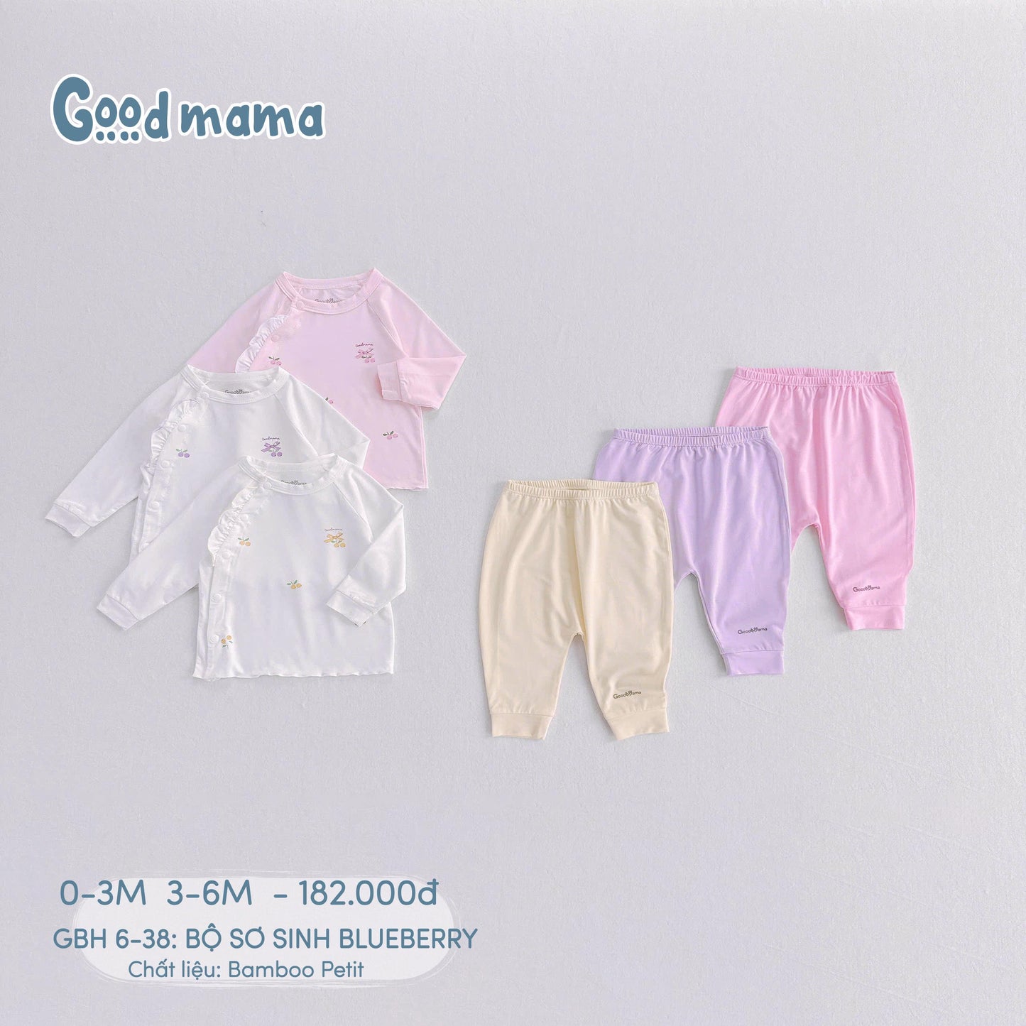 GBH 6-38: BỘ SƠ SINH BLUEBERRY - MỀM MẠI, KHÁNG KHUẨN CHO BÉ YÊU