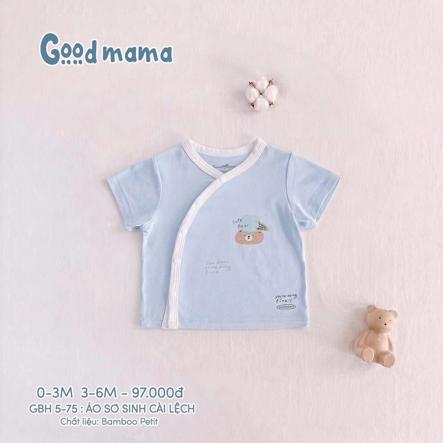 GBH 5-75: Áo Sơ Sinh Cài Lệch Chất Liệu Bamboo Petit Mềm Mại, Thoáng Khí