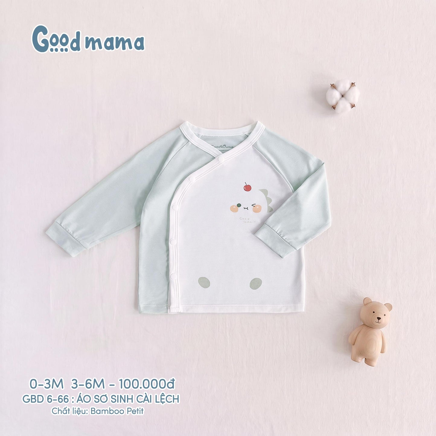 GBD 6-66: Áo Sơ Sinh Cài Lệch Bamboo Petit Mềm Mại, Thoáng Khí