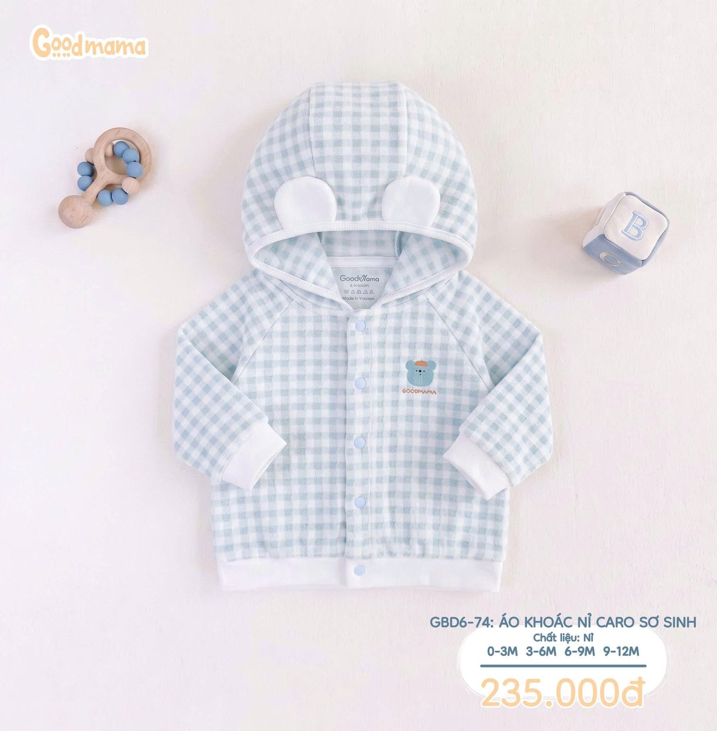 Áo Khoác Nỉ Caro Sơ Sinh Goodmama – Mềm Mại, Ấm Áp Cho Bé Trong Những Ngày Se Lạnh