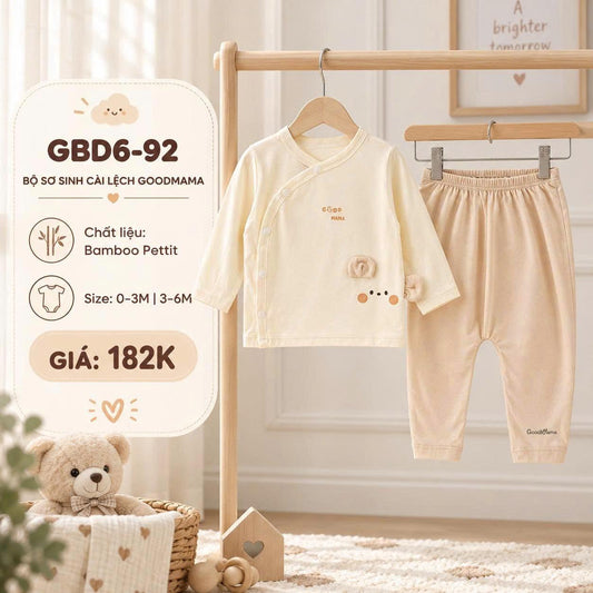 Bộ Sơ Sinh Cài Lệch Goodmama GBD6-92 – Mềm Mại, Dễ Mặc Cho Những Tháng Đầu Đời