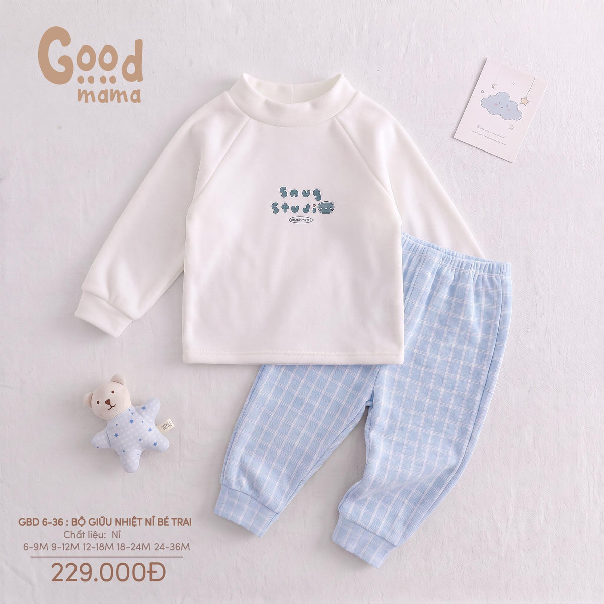 Bộ Giữ Nhiệt Nỉ Bé Trai Goodmama GBD6-36 – Ấm Áp, Mềm Mại Cho Những Ngày Se Lạnh