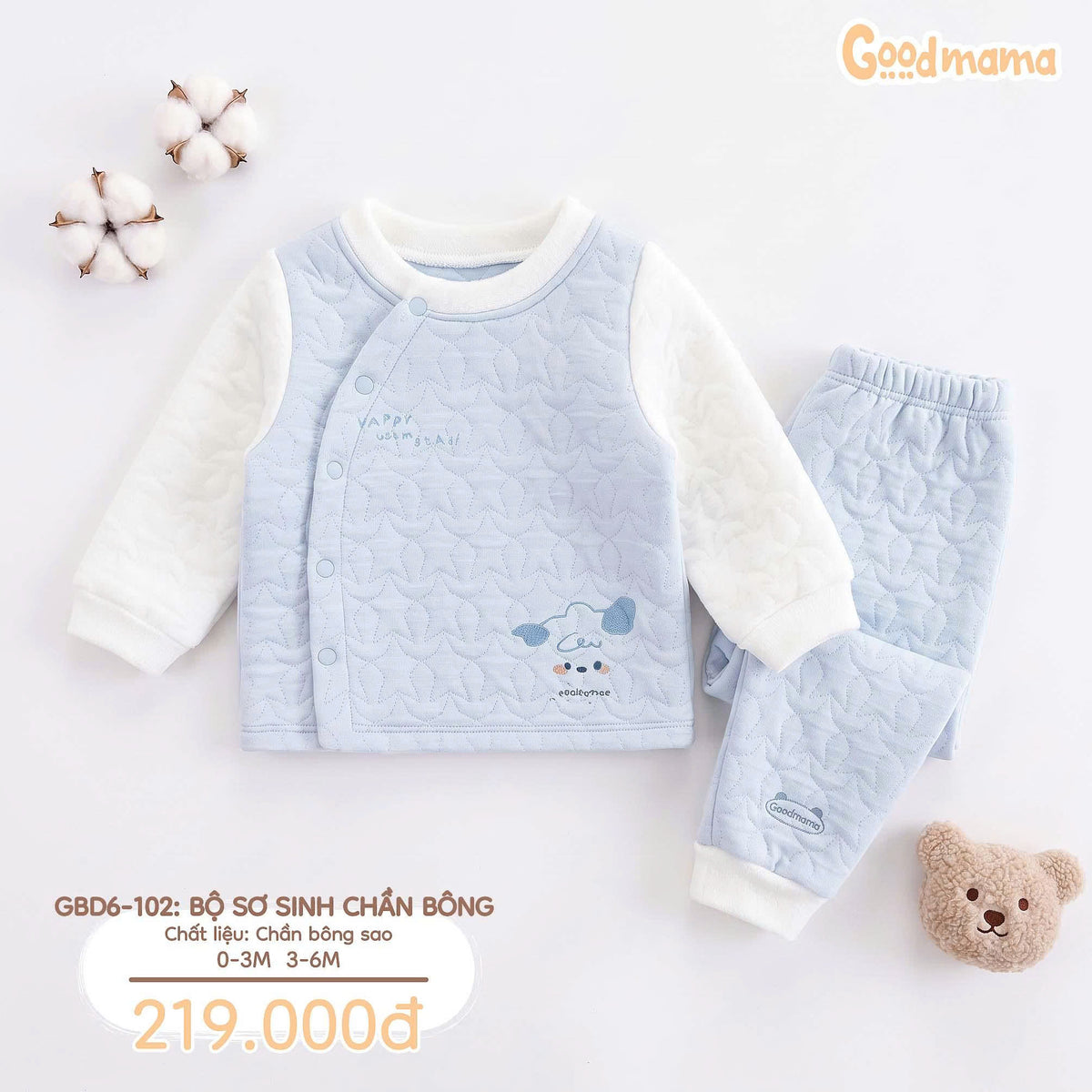 Bộ Sơ Sinh Chần Bông Goodmama GBD6-102 – Êm Ái, Ấm Áp Cho Những Ngày Đầu Đời