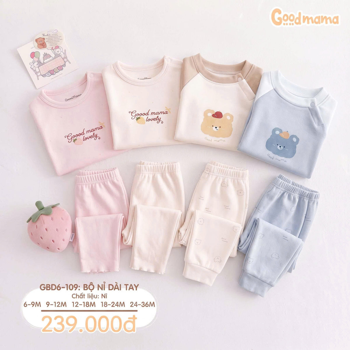 Bộ Nỉ Dài Tay Goodmama GBD6-109 – Mềm Ấm, Dịu Êm Cho Những Ngày Se Lạnh
