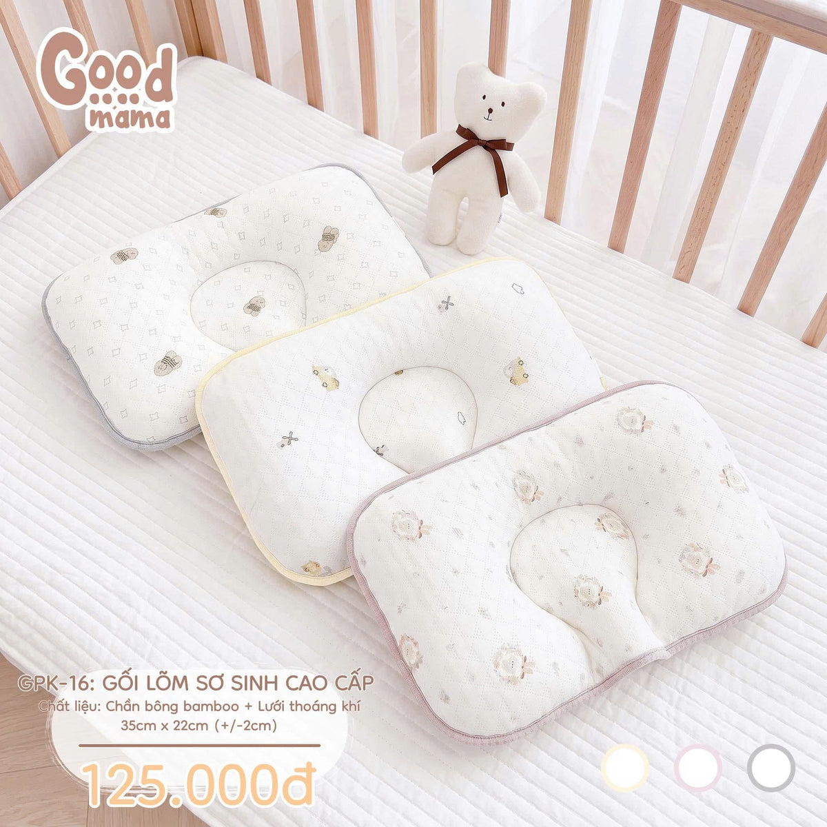 Gối Lõm Sơ Sinh Cao Cấp Goodmama GPK-16 – Êm Ái, Thoáng Nhẹ Cho Giấc Ngủ Của Bé