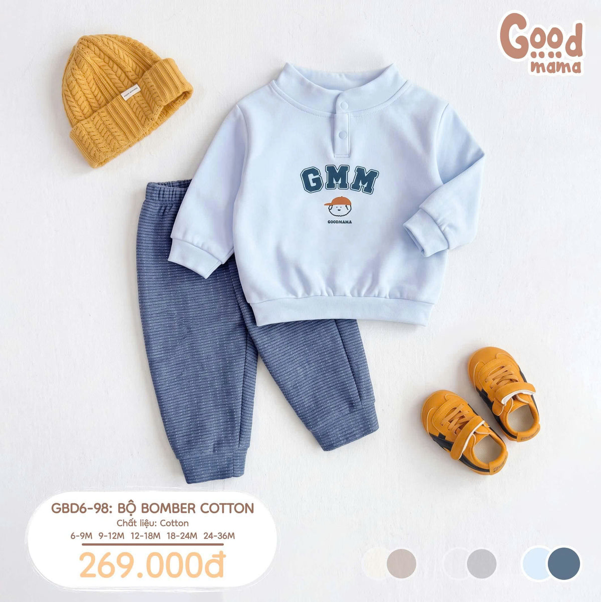 Bộ Bomber Cotton Goodmama GBD6-98 – Mềm Mại, Năng Động Cho Bé Mỗi Ngày