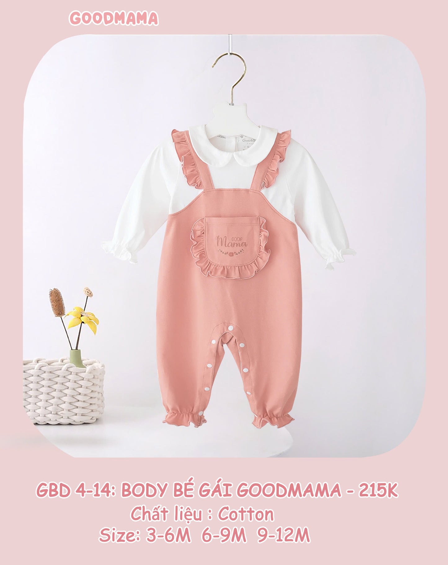 GBD4-14: Body Bé Gái Goodmama Chất Liệu Cotton
