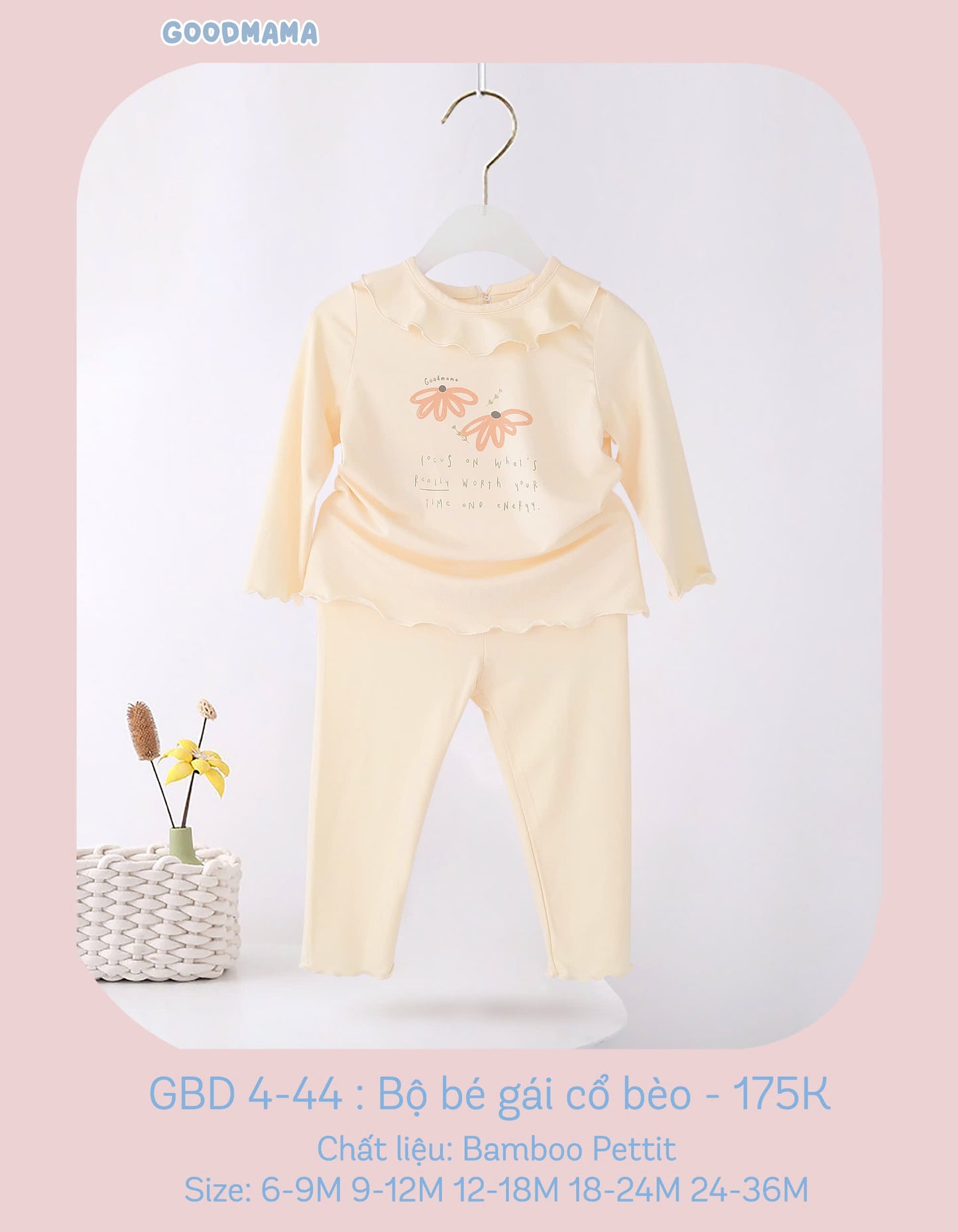 VD4-10: Bộ Bé Gái Cổ Bèo Vogudy Chất Liệu Bamboo Pettit
