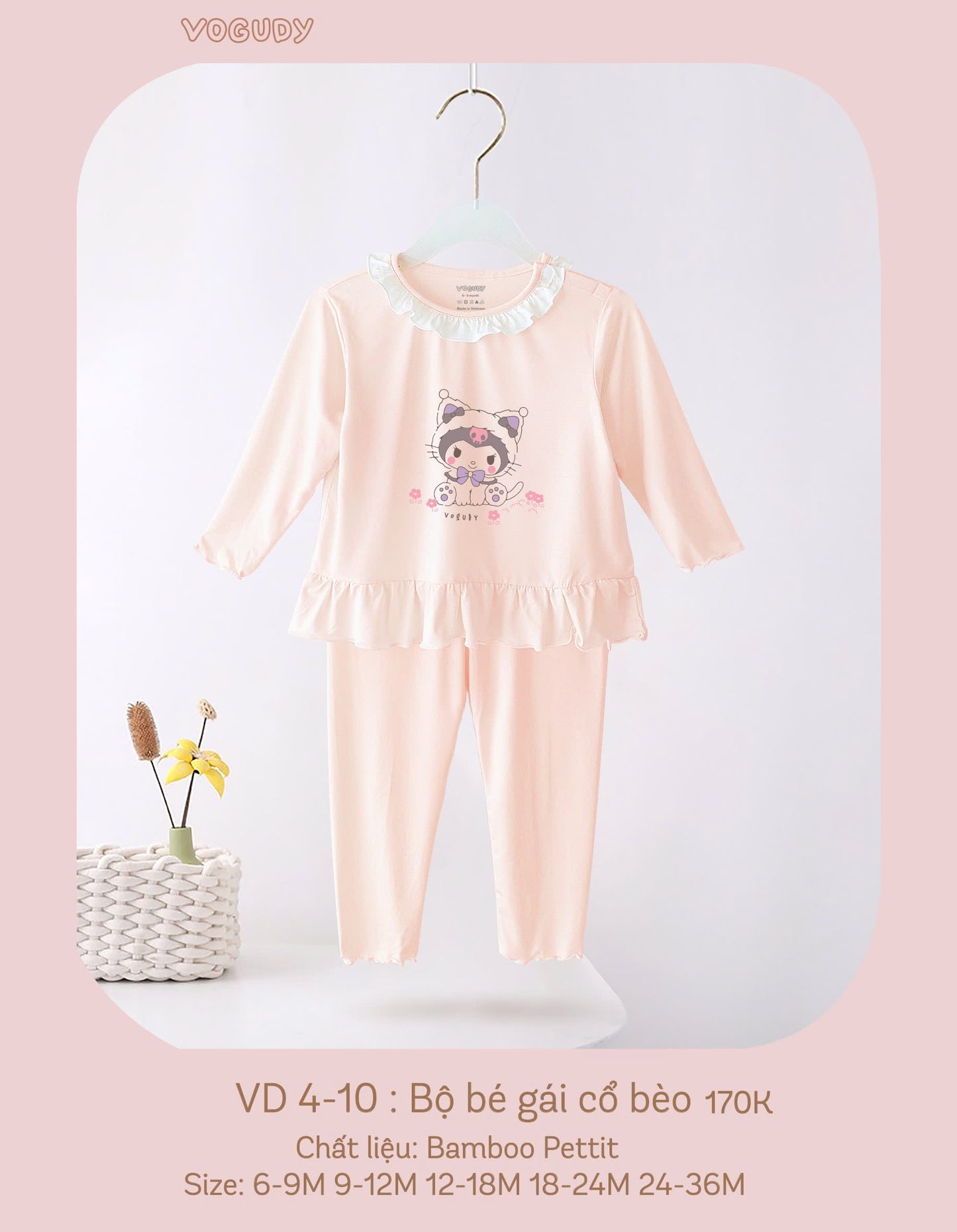 VD4-10: Bộ Bé Gái Cổ Bèo Vogudy Chất Liệu Bamboo Pettit