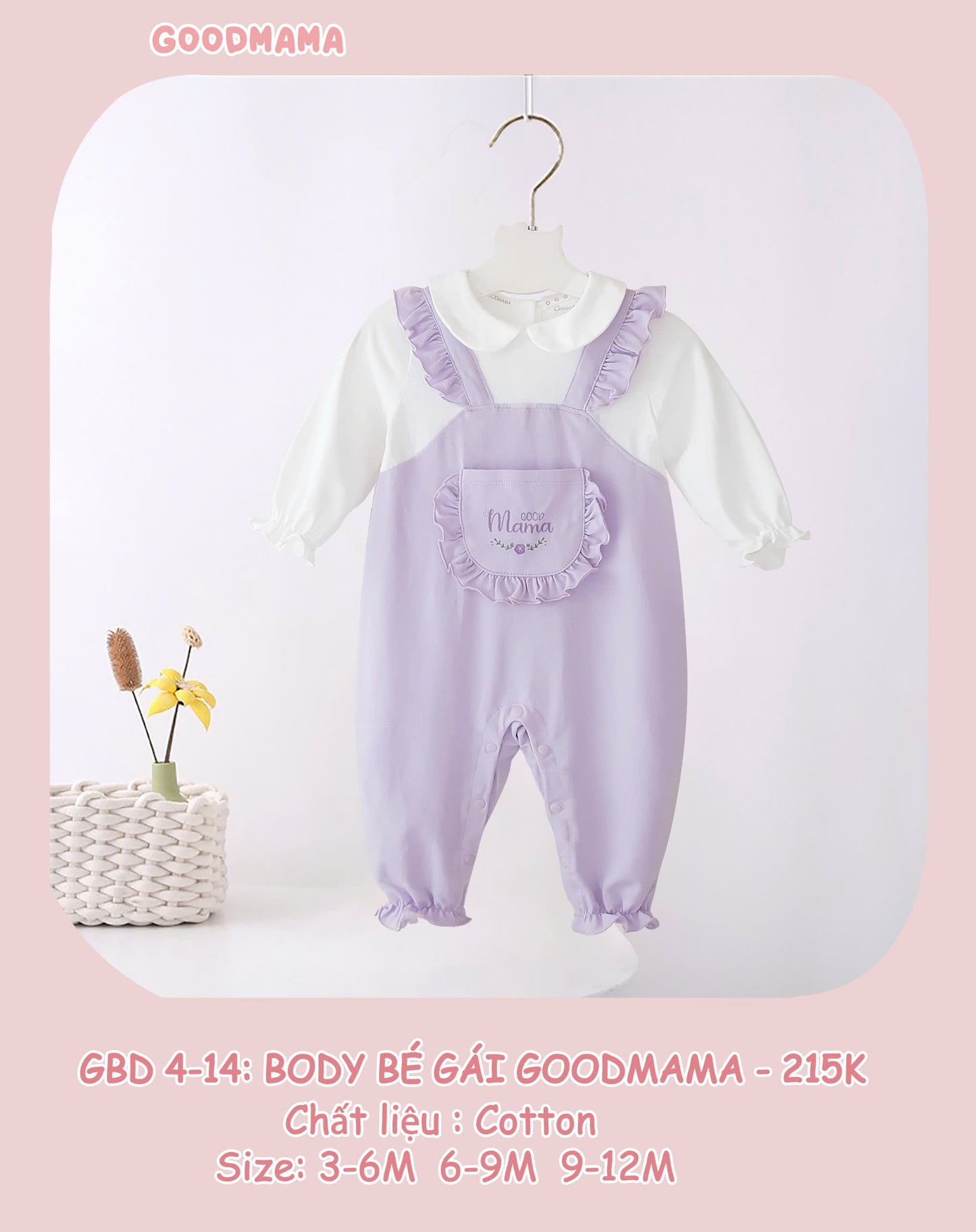 GBD4-14: Body Bé Gái Goodmama Chất Liệu Cotton