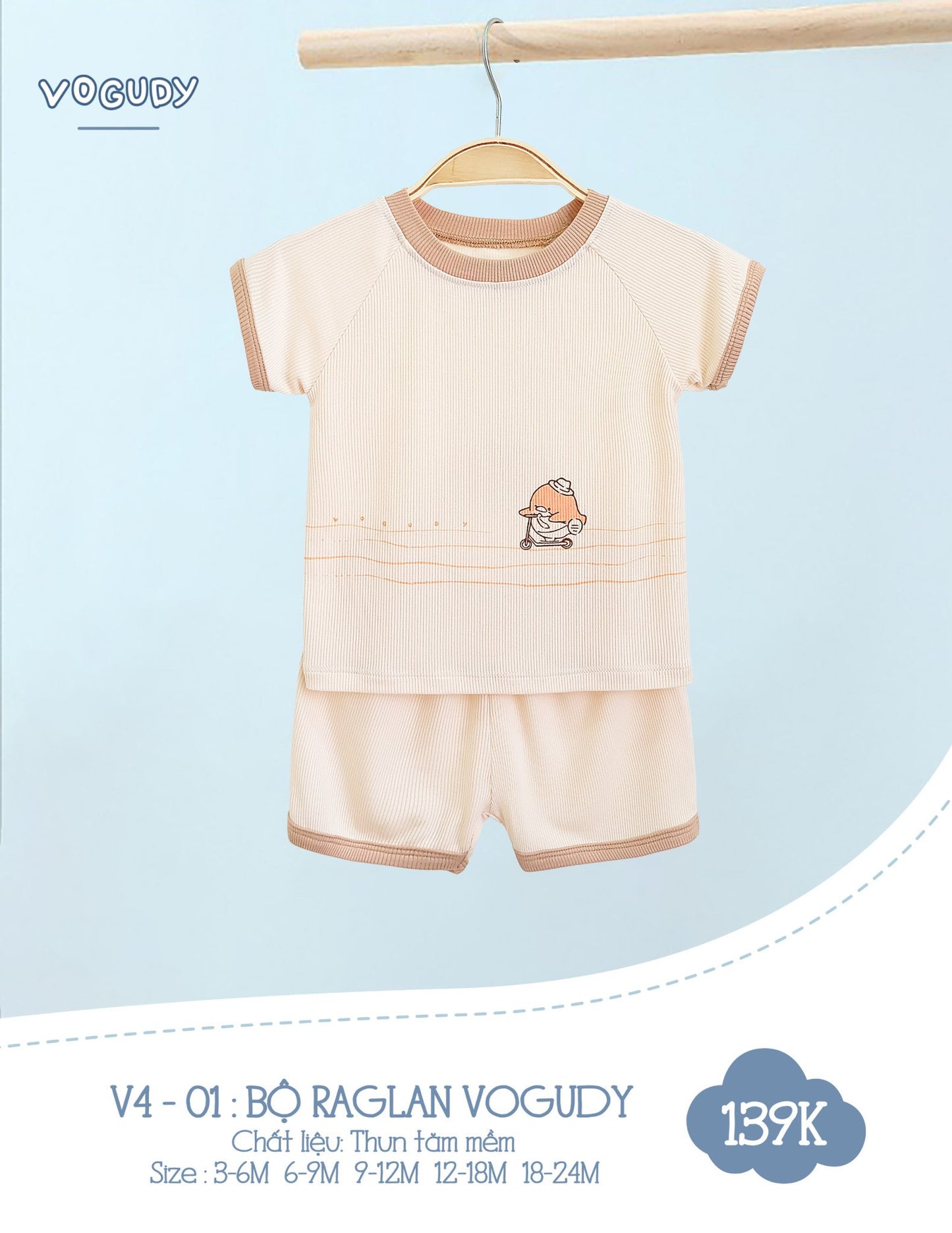 V4-01: Bộ Raglan Vogudy Chất Liệu Thun Tăm Mềm