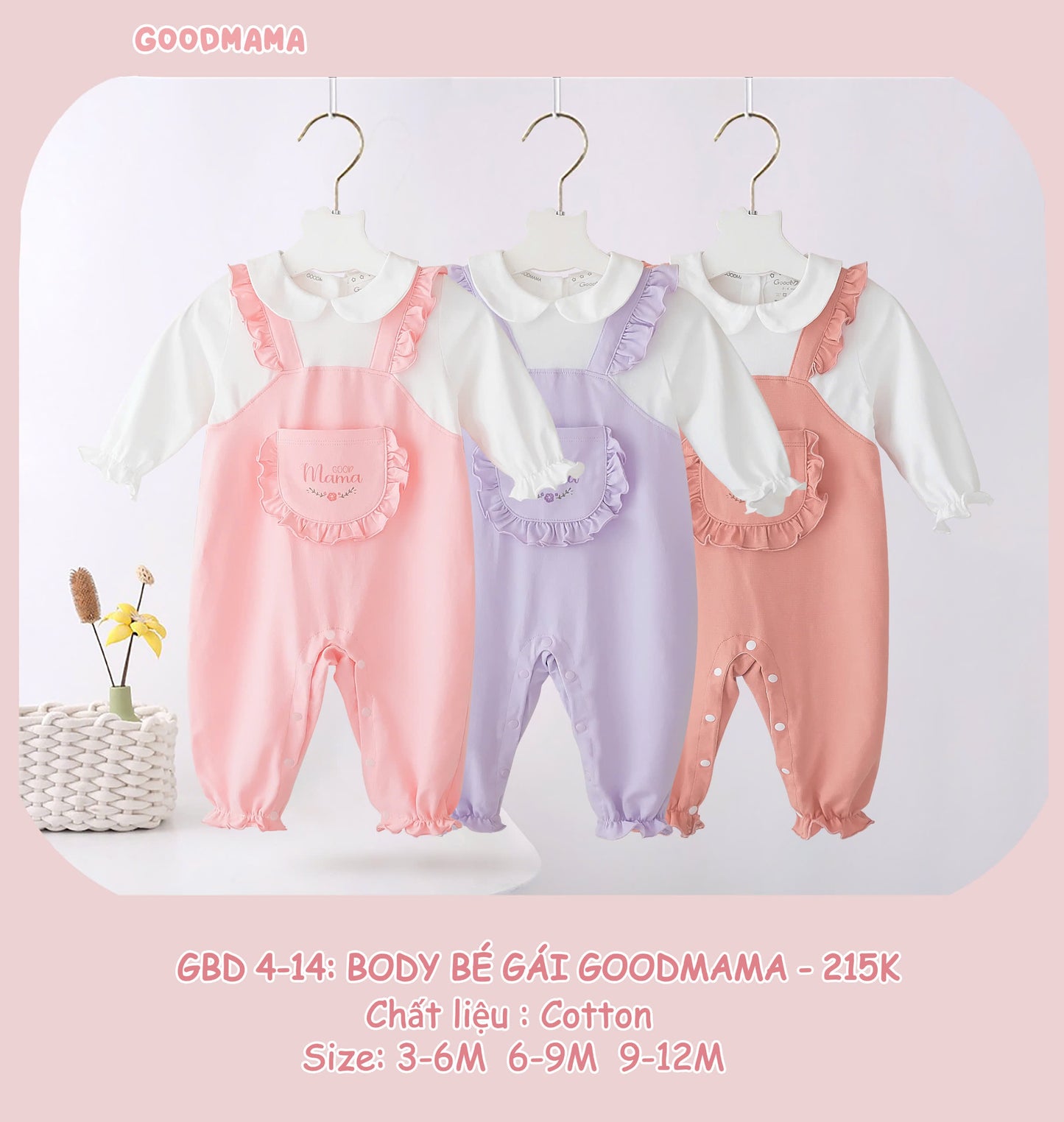 GBD4-14: Body Bé Gái Goodmama Chất Liệu Cotton