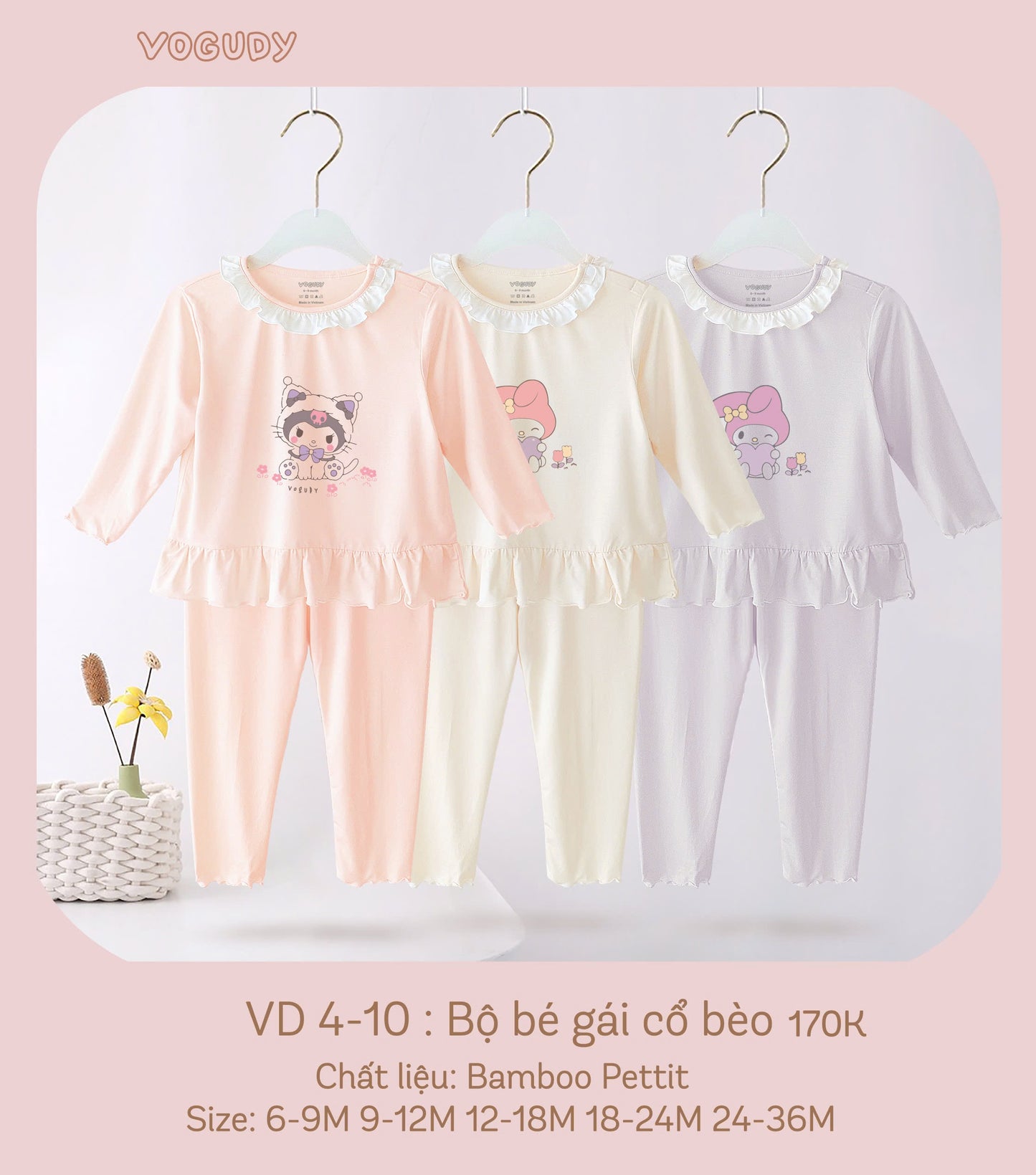 VD4-10: Bộ Bé Gái Cổ Bèo Vogudy Chất Liệu Bamboo Pettit