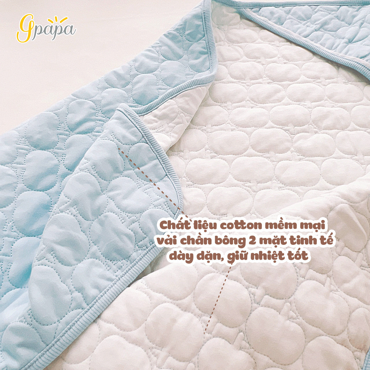 Chăn Ủ Chần Bông Quả Táo Chất Liệu Chần Bông Cotton 2 Mặt, Kích Thước 85×85cm