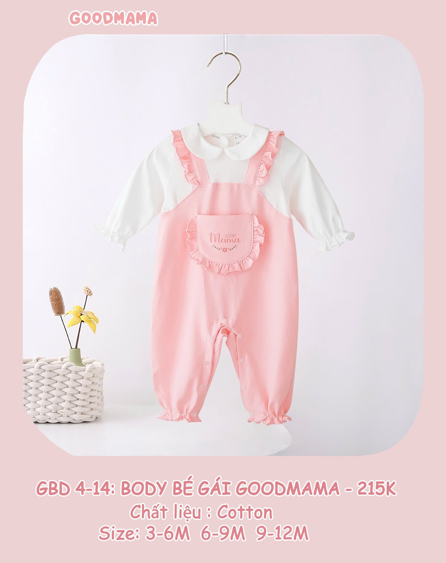GBD4-14: Body Bé Gái Goodmama Chất Liệu Cotton