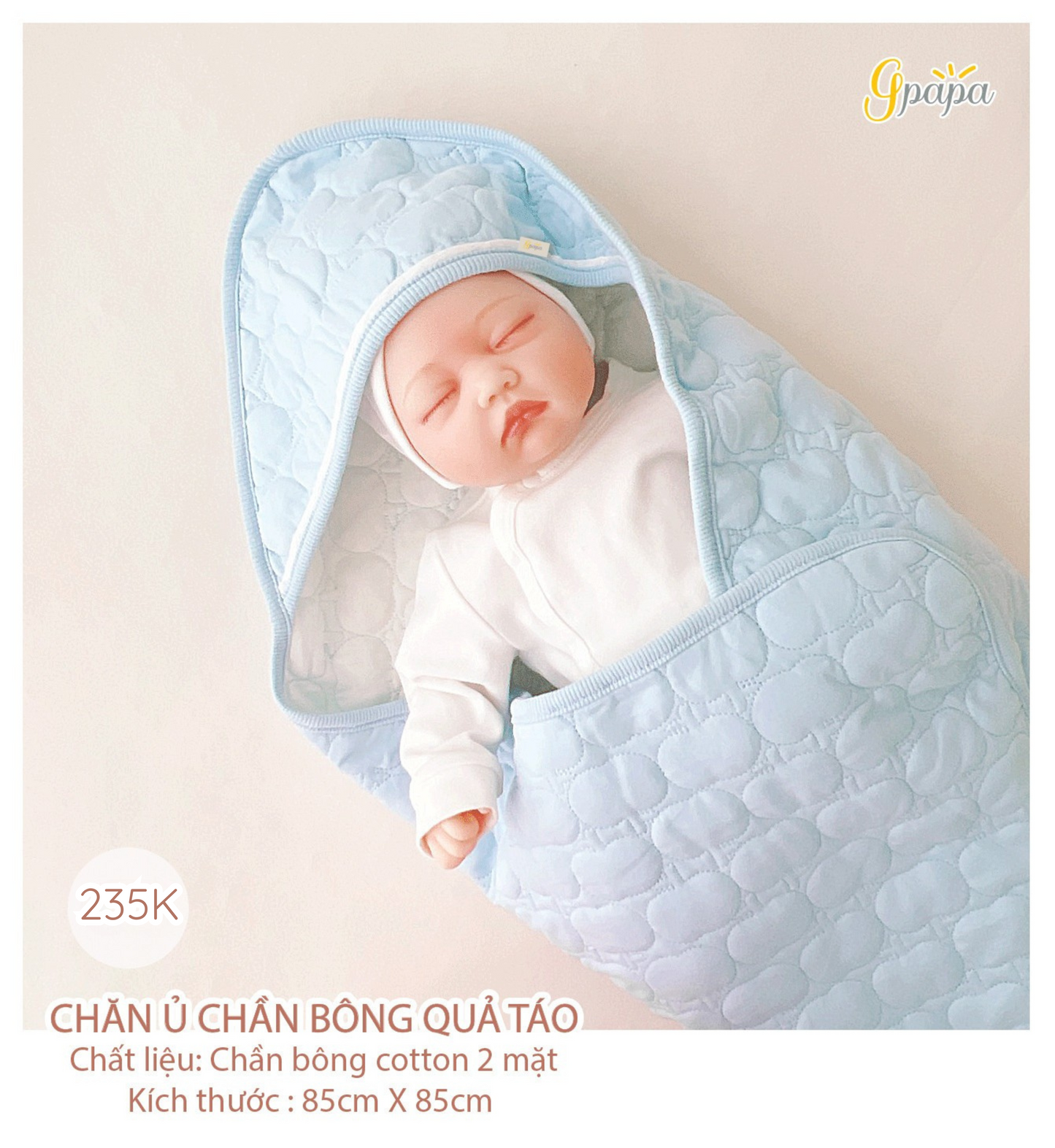 Chăn Ủ Chần Bông Quả Táo Chất Liệu Chần Bông Cotton 2 Mặt, Kích Thước 85×85cm