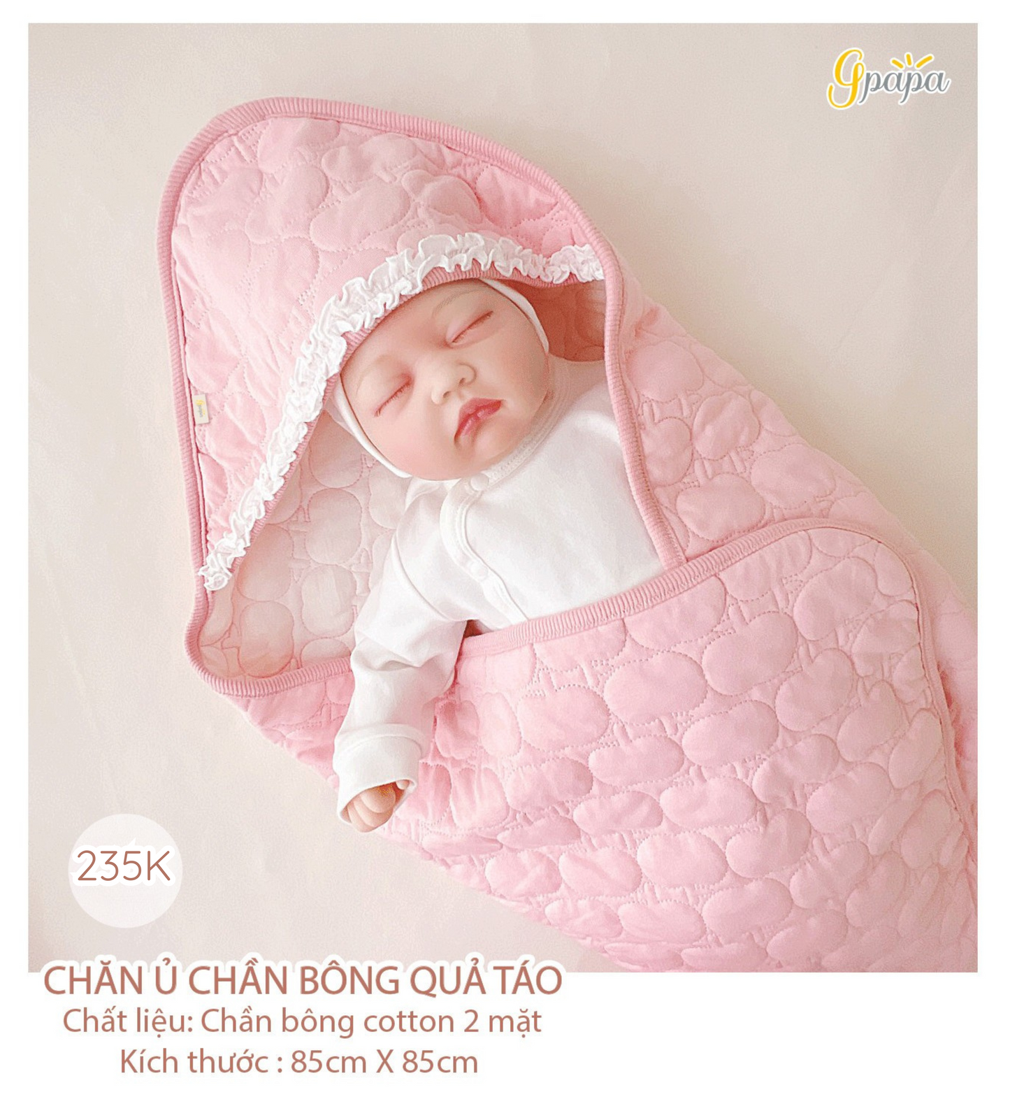 Chăn Ủ Chần Bông Quả Táo Chất Liệu Chần Bông Cotton 2 Mặt, Kích Thước 85×85cm