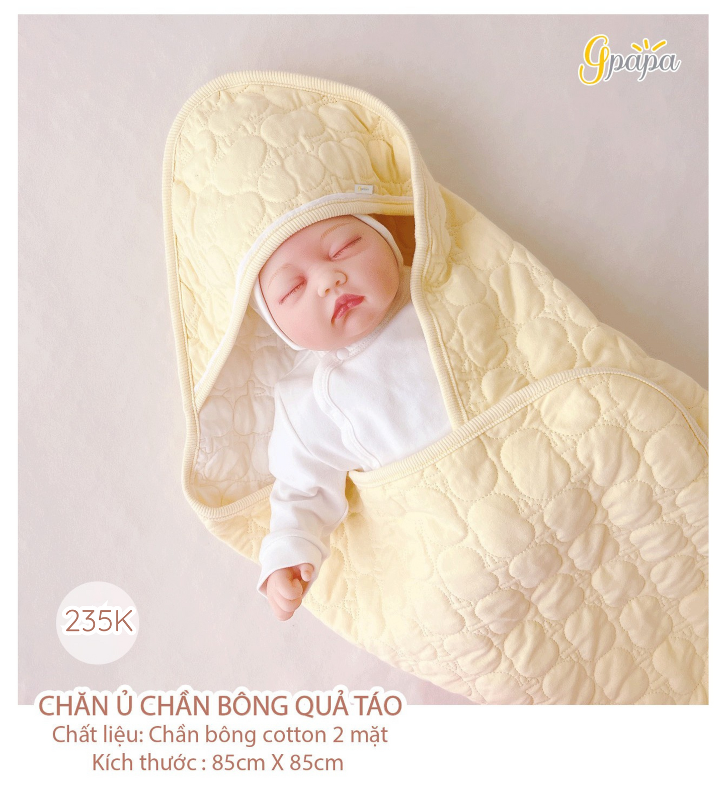 Chăn Ủ Chần Bông Quả Táo Chất Liệu Chần Bông Cotton 2 Mặt, Kích Thước 85×85cm