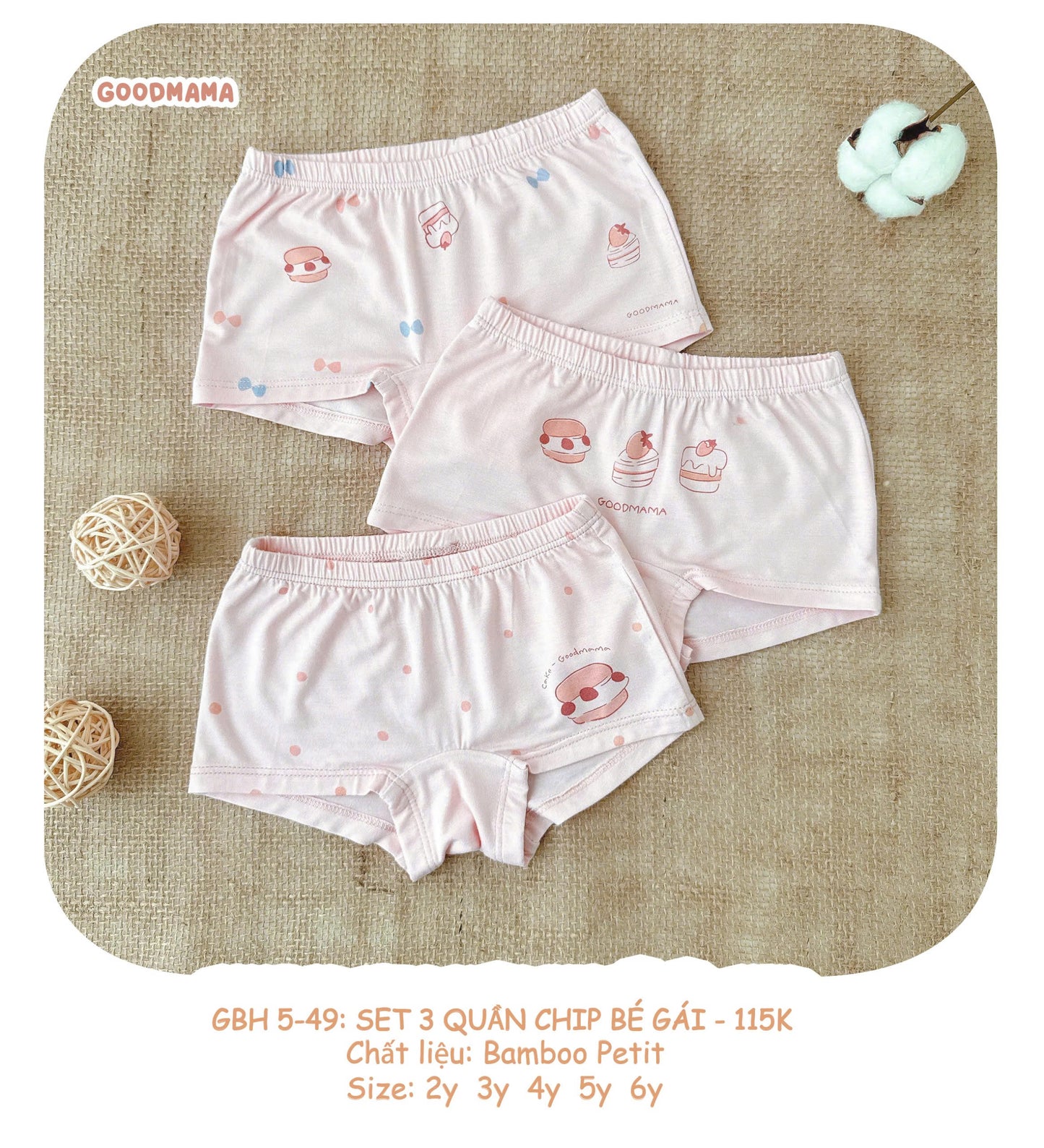 GBH5-49: SET 3 QUẦN CHIP BÉ GÁI
