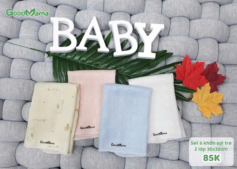 Khăn xô sữa Goodmama 2 lớp Bamboo set 5 khăn 30*30