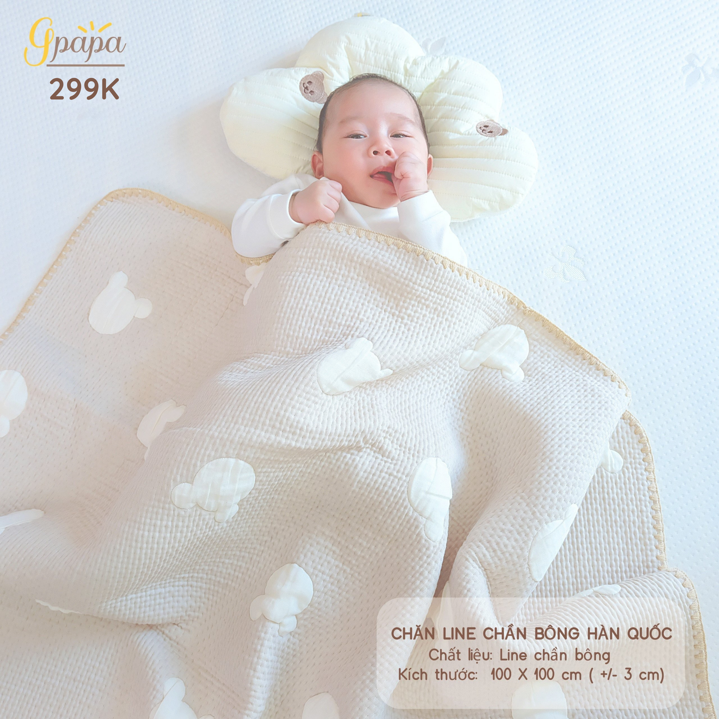 Chăn Line Chần Bông Hàn Quốc Gpapa giúp bé đi vào giấc ngủ một cách êm ái, mềm mại.