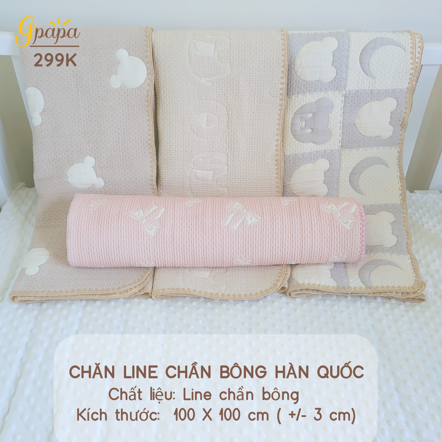 Chăn Line Chần Bông Hàn Quốc Gpapa giúp bé đi vào giấc ngủ một cách êm ái, mềm mại.