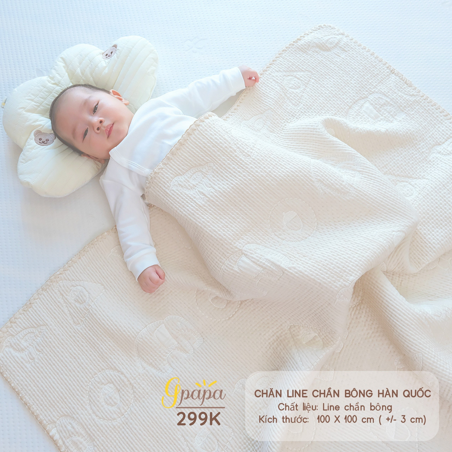 Chăn Line Chần Bông Hàn Quốc Gpapa giúp bé đi vào giấc ngủ một cách êm ái, mềm mại.