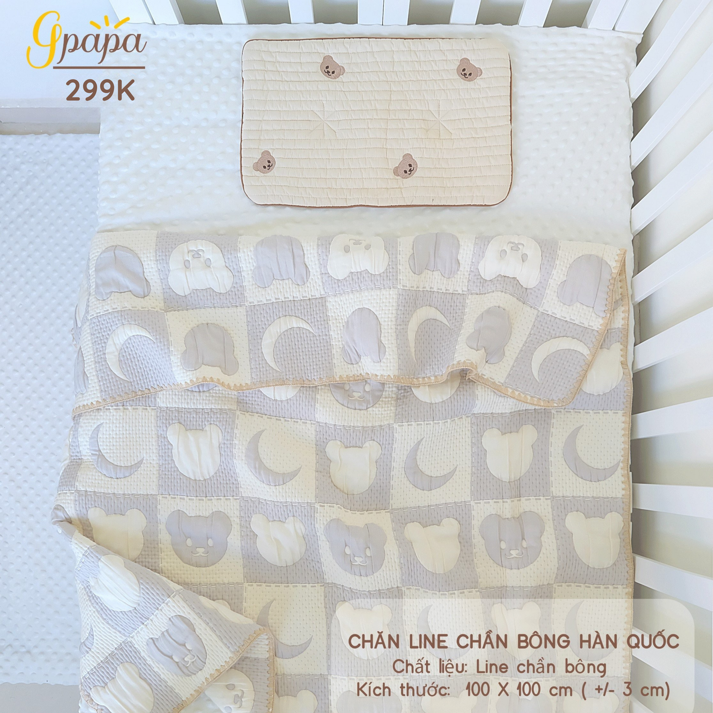 Chăn Line Chần Bông Hàn Quốc Gpapa giúp bé đi vào giấc ngủ một cách êm ái, mềm mại.