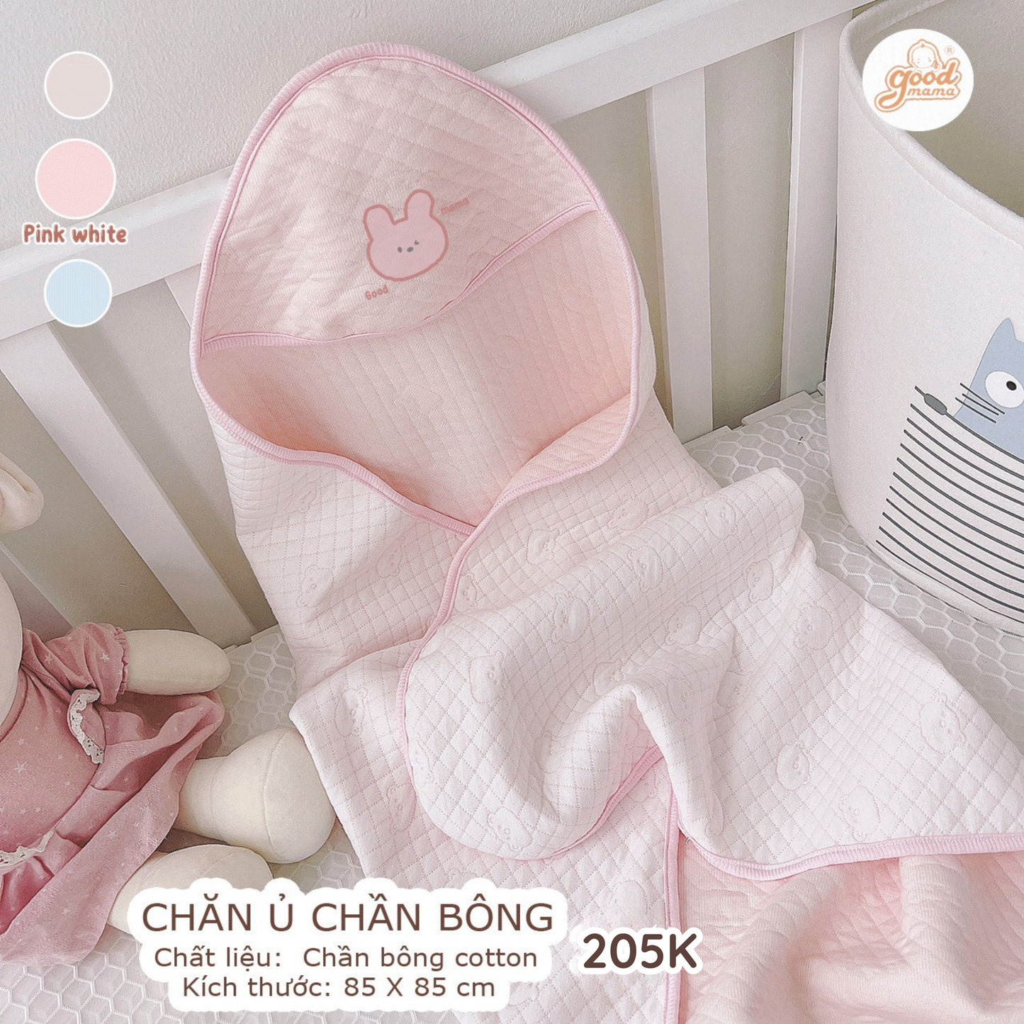 Chăn Ủ Chần Bông Goodmama Chất Liệu Chần Bông Cotton Kích Thước 85*85cm