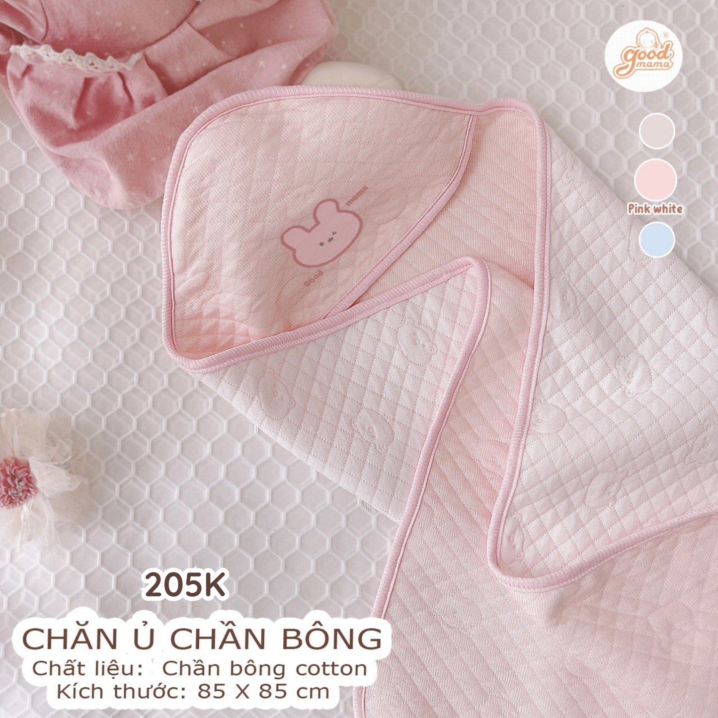 Chăn Ủ Chần Bông Goodmama Chất Liệu Chần Bông Cotton Kích Thước 85*85cm