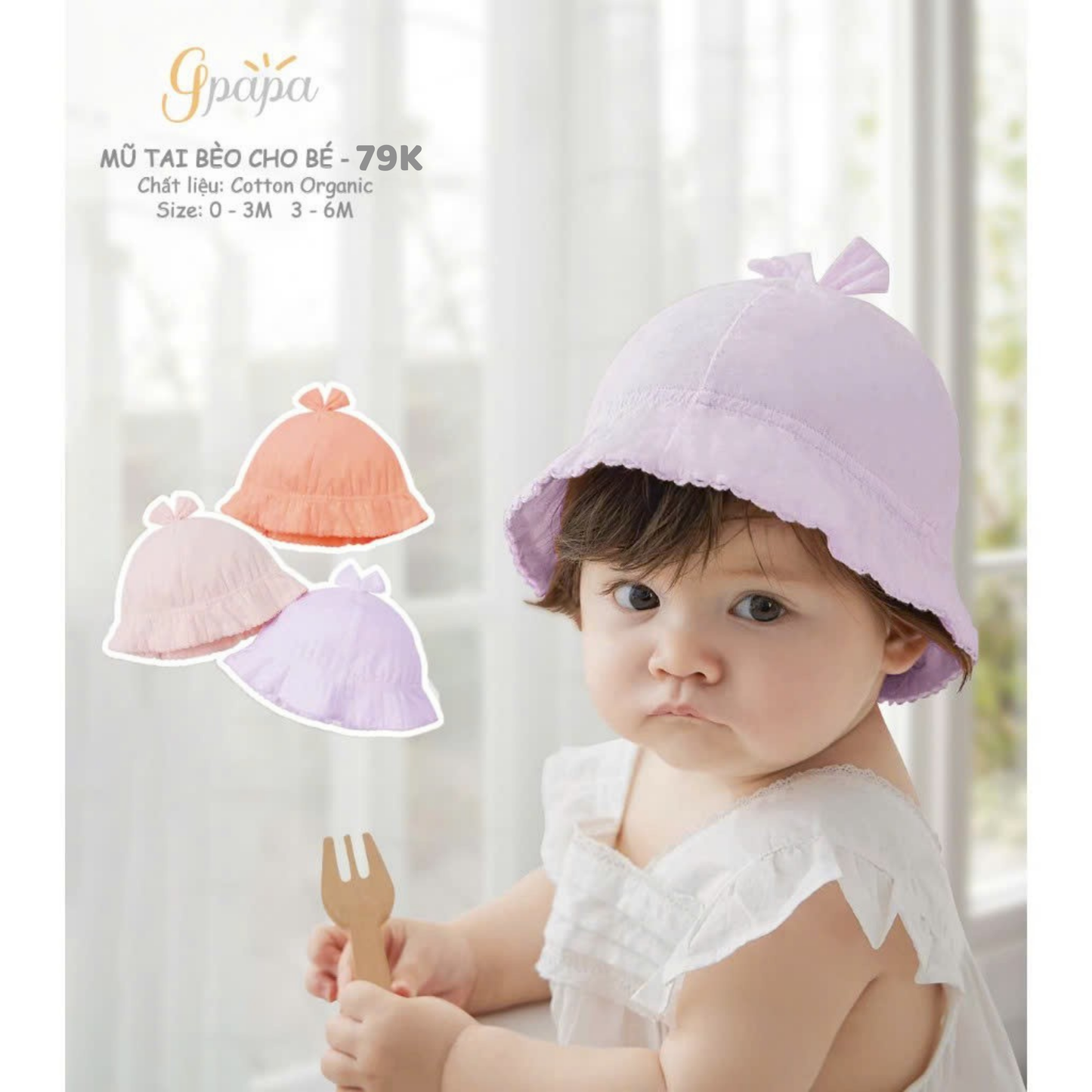 Mũ Tai Bèo Chất Liệu Cotton Organic Gpapa Cho Các Bé 0-6M