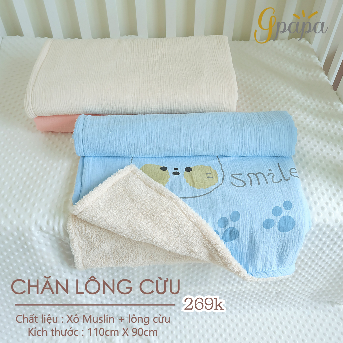 Chăn Lông Cừu Chất Liệu Xô Muslin và Lông Cừu Gpapa Cực Mềm Mại, Ấm Áp