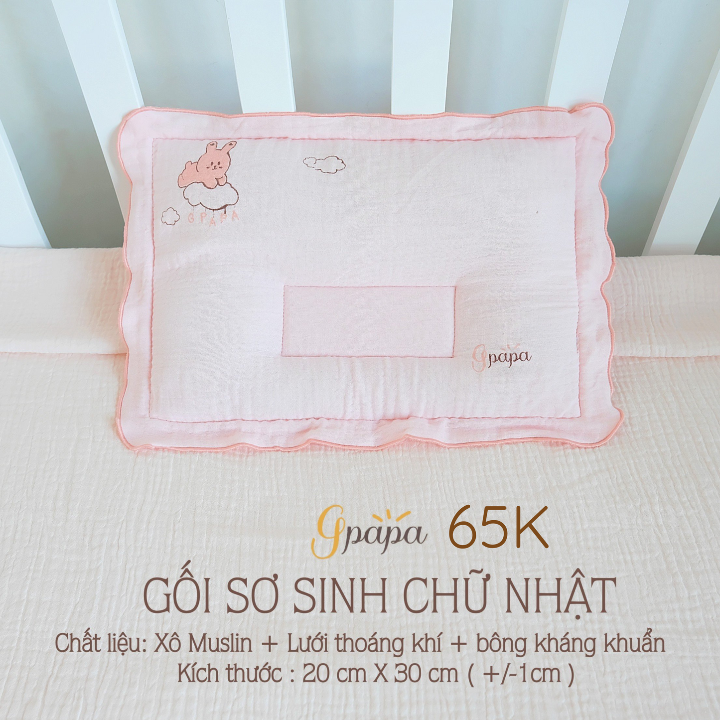 Gối Sơ Sinh Chữ Nhật Chất Liệu Xô Muslin cao Cấp Gpapa In Họa Tiết Xinh Xắn