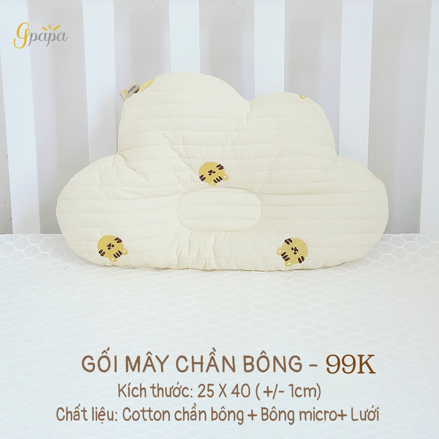 Gối Chống Bẹp Đầu Cho Bé Sơ Sinh Gpapa- Gối Chần Bông Cotton phong cách Hàn Quốc