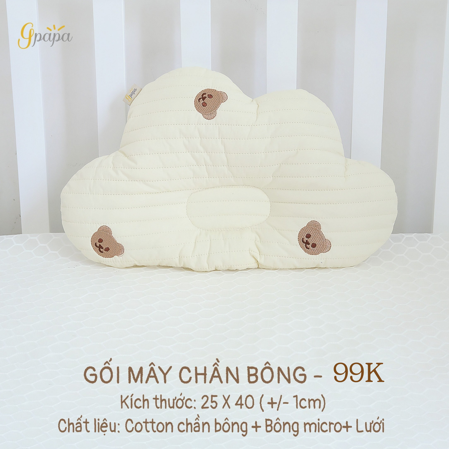 Gối Chống Bẹp Đầu Cho Bé Sơ Sinh Gpapa- Gối Chần Bông Cotton phong cách Hàn Quốc