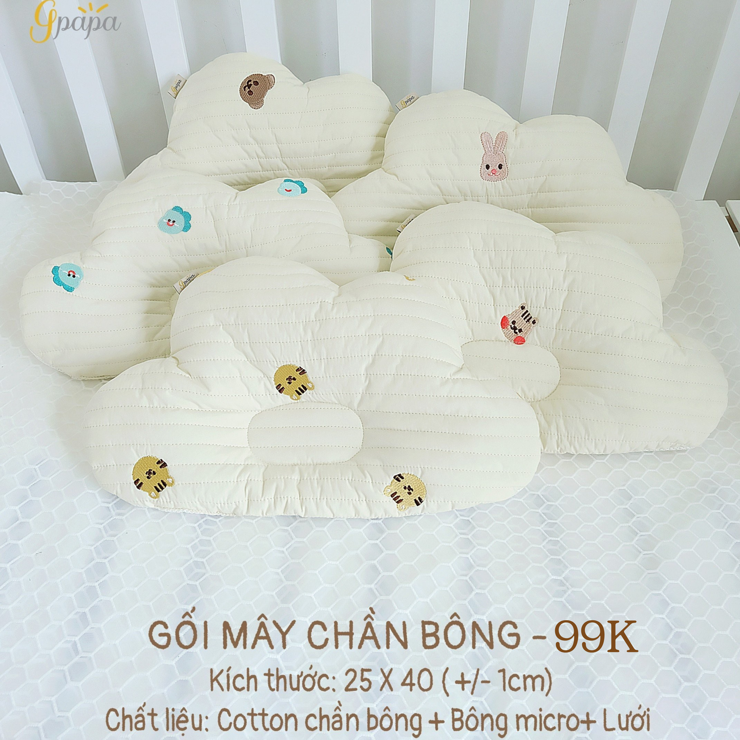 Gối Chống Bẹp Đầu Cho Bé Sơ Sinh Gpapa- Gối Chần Bông Cotton phong cách Hàn Quốc