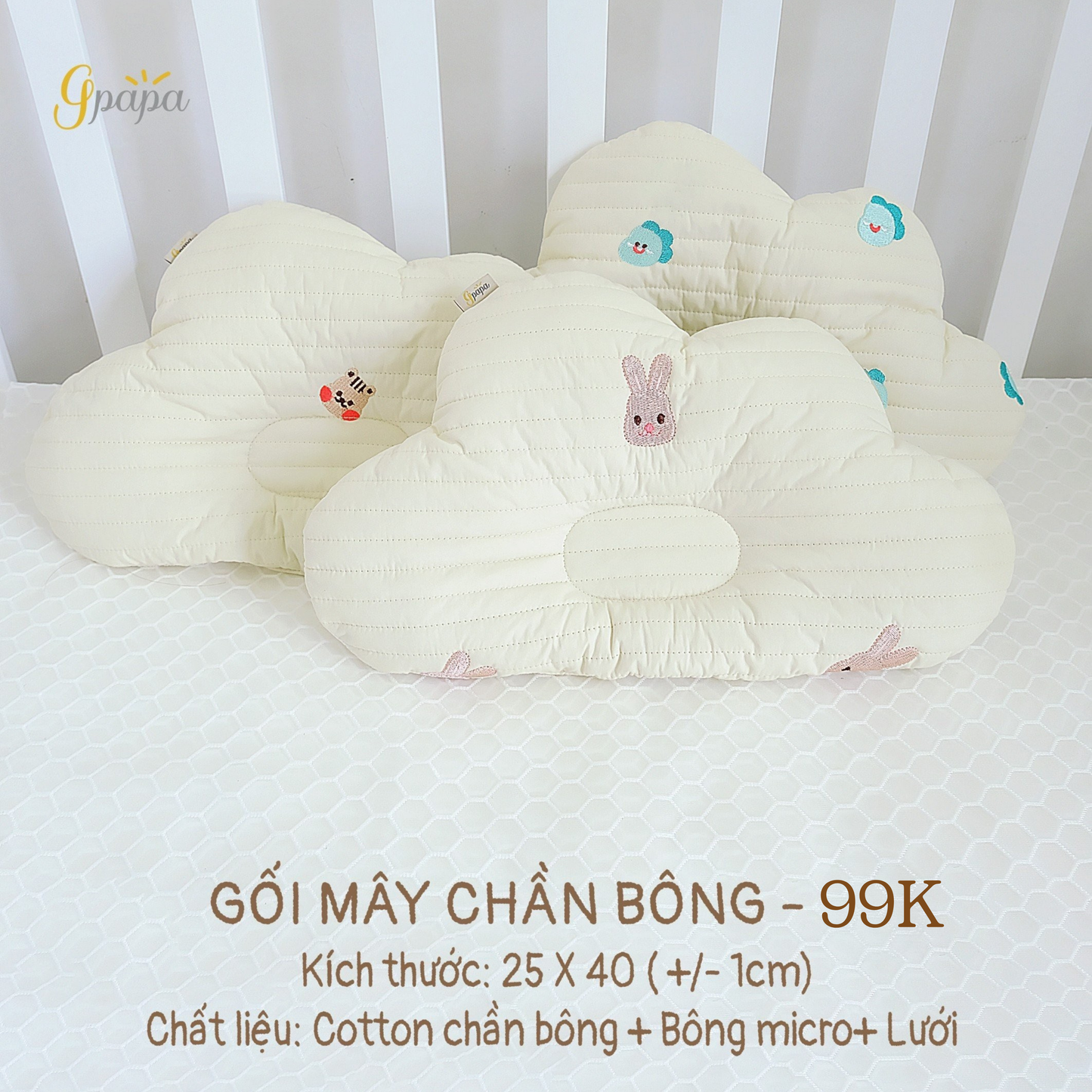 Gối Chống Bẹp Đầu Cho Bé Sơ Sinh Gpapa- Gối Chần Bông Cotton phong cách Hàn Quốc