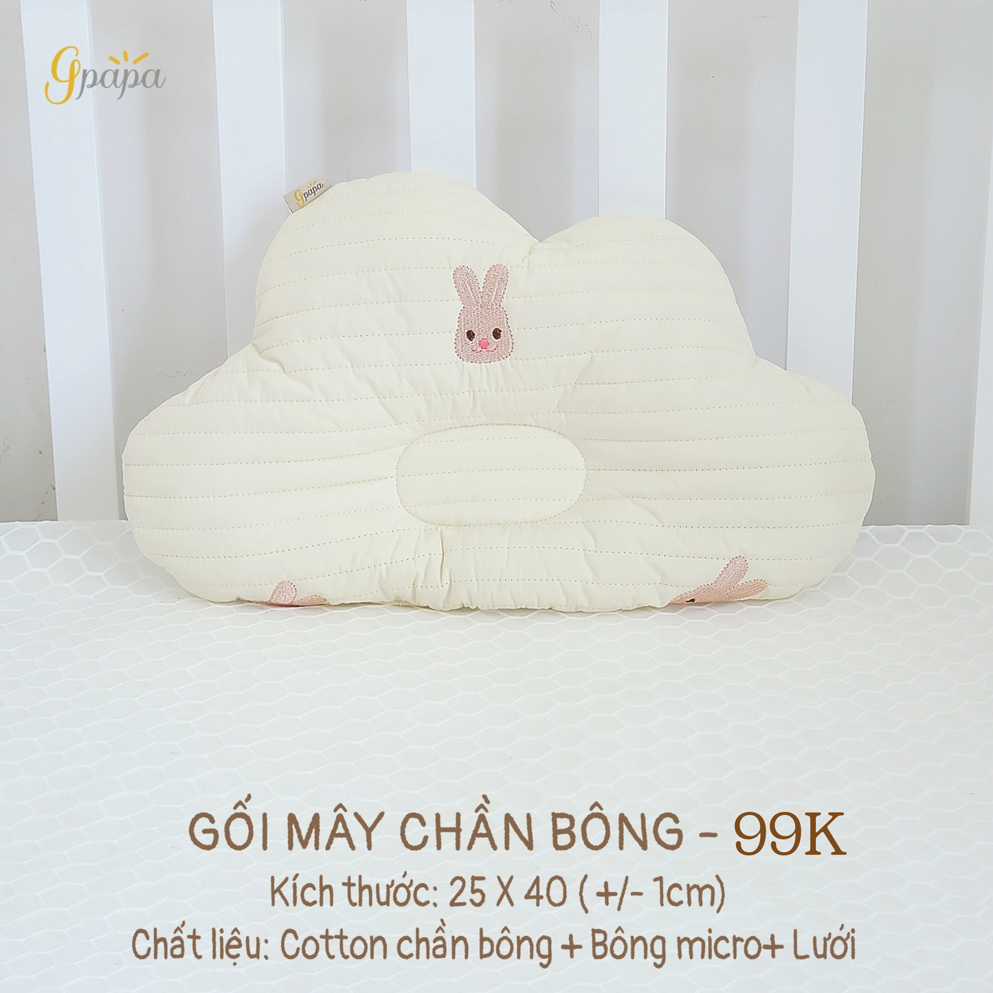 Gối Chống Bẹp Đầu Cho Bé Sơ Sinh Gpapa- Gối Chần Bông Cotton phong cách Hàn Quốc