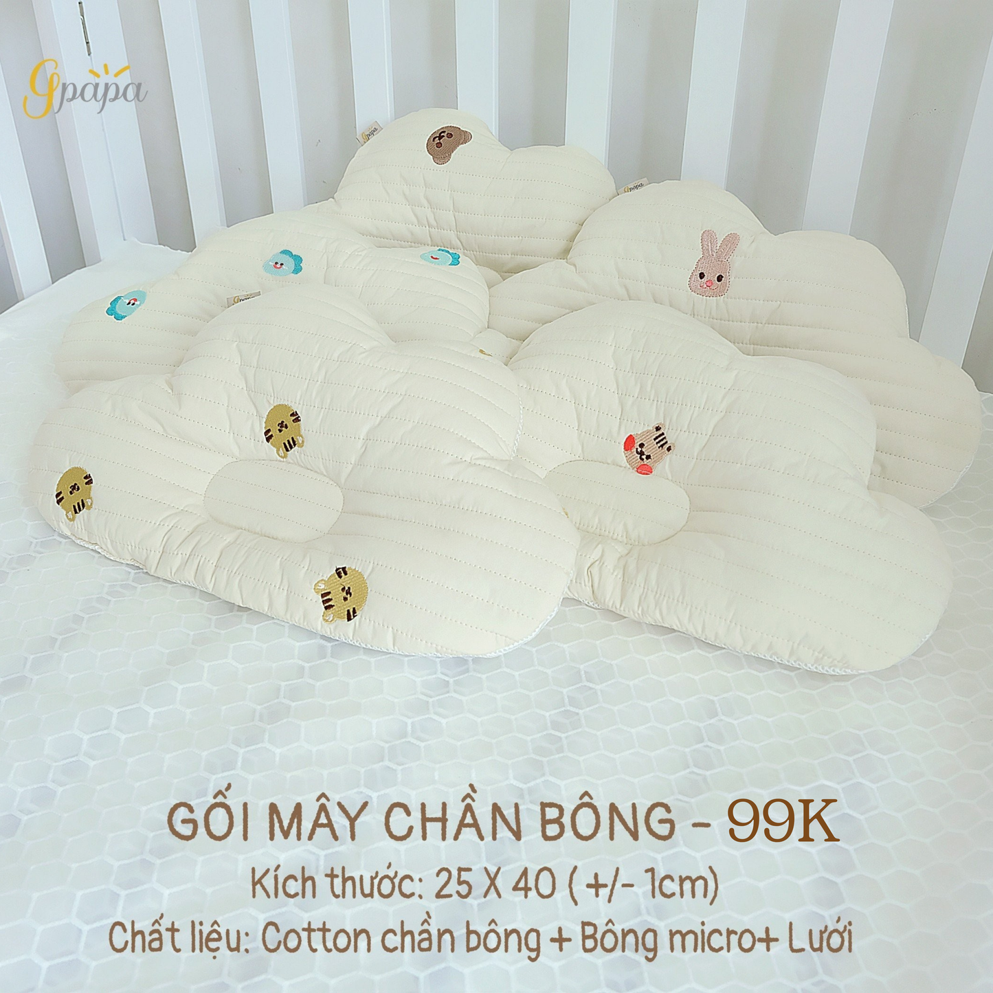 Gối Chống Bẹp Đầu Cho Bé Sơ Sinh Gpapa- Gối Chần Bông Cotton phong cách Hàn Quốc