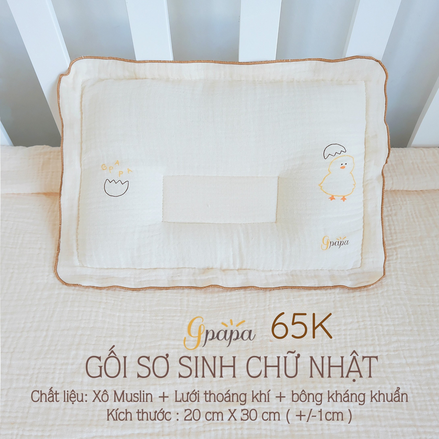 Gối Sơ Sinh Chữ Nhật Chất Liệu Xô Muslin cao Cấp Gpapa In Họa Tiết Xinh Xắn