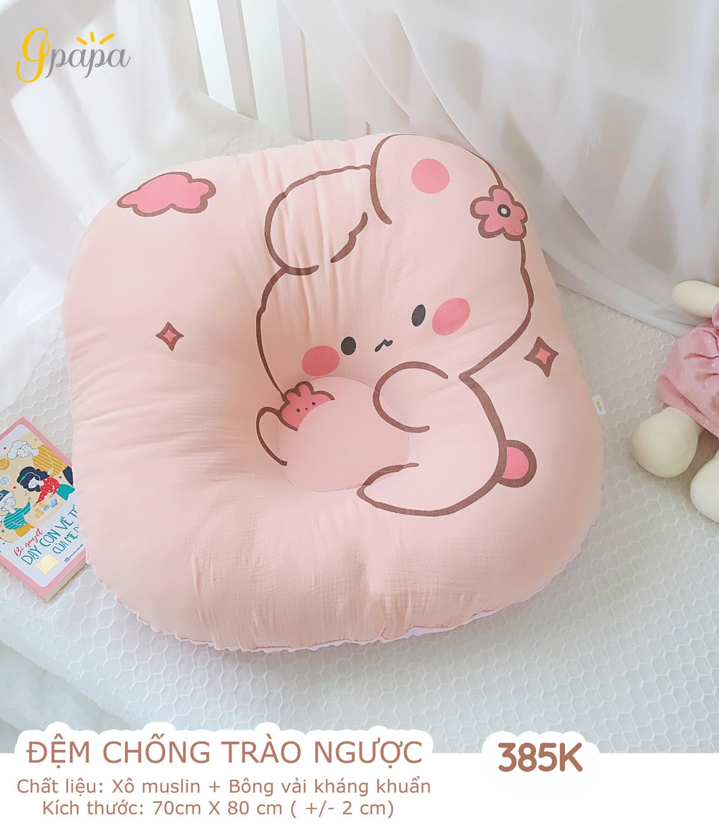 Đệm Chống Trào Ngược Cao Cấp Gpapa Chất Liệu Xô Muslin+Bông Vải Kháng Khuẩn Chống Nôn Trớ, Ợ Hơi