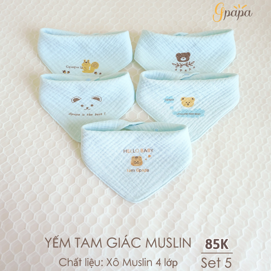 SET 5 Yếm Tam Giác Muslin 4 lớp Cao Cấp Cho Bé Gpapa Chính Hãng