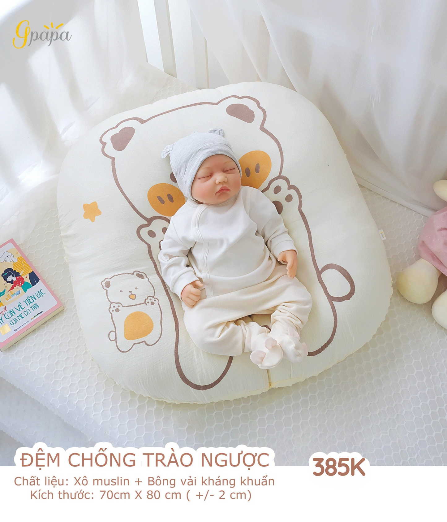 Đệm Chống Trào Ngược Cao Cấp Gpapa Chất Liệu Xô Muslin+Bông Vải Kháng Khuẩn Chống Nôn Trớ, Ợ Hơi