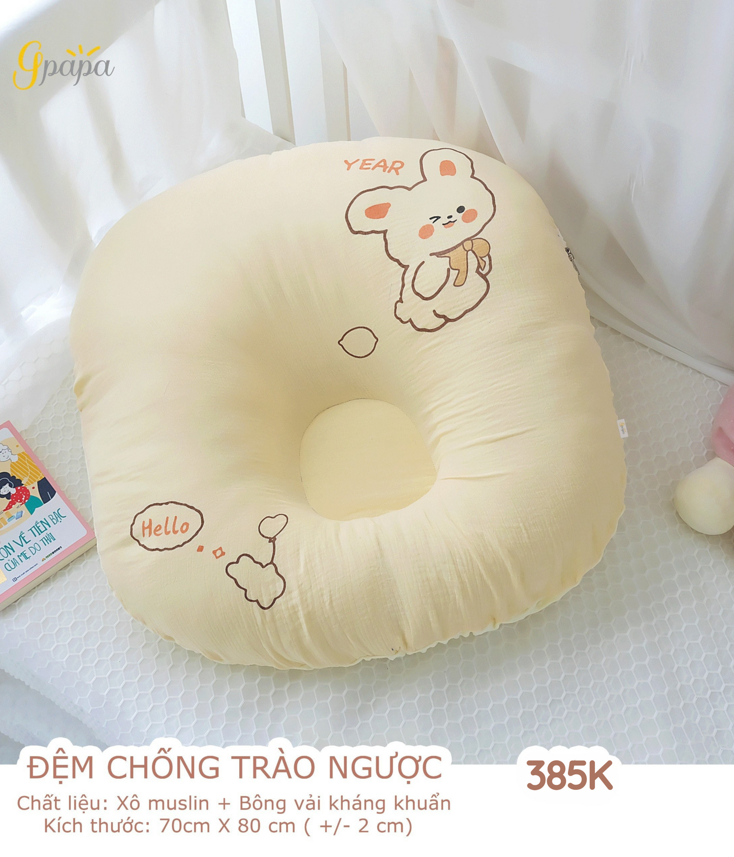Đệm Chống Trào Ngược Cao Cấp Gpapa Chất Liệu Xô Muslin+Bông Vải Kháng Khuẩn Chống Nôn Trớ, Ợ Hơi
