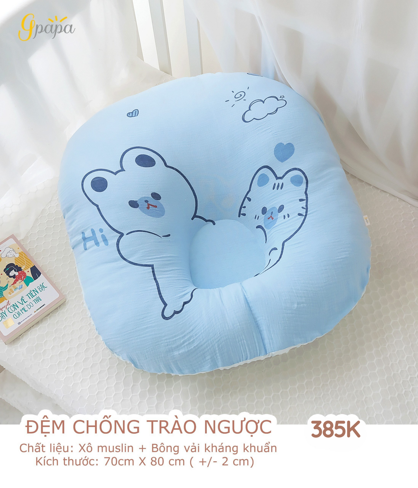 Đệm Chống Trào Ngược Cao Cấp Gpapa Chất Liệu Xô Muslin+Bông Vải Kháng Khuẩn Chống Nôn Trớ, Ợ Hơi