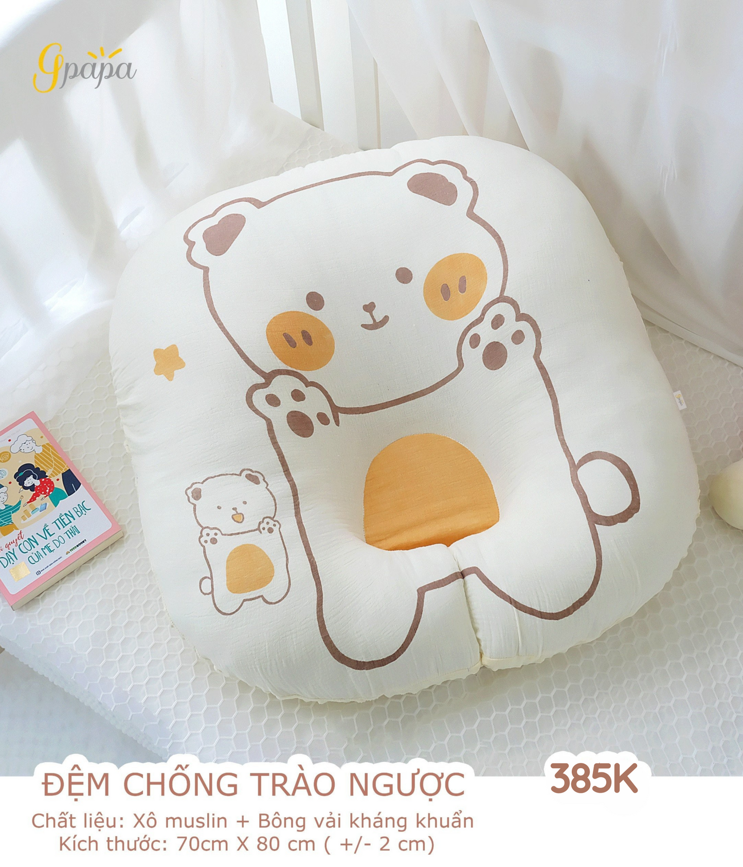 Đệm Chống Trào Ngược Cao Cấp Gpapa Chất Liệu Xô Muslin+Bông Vải Kháng Khuẩn Chống Nôn Trớ, Ợ Hơi