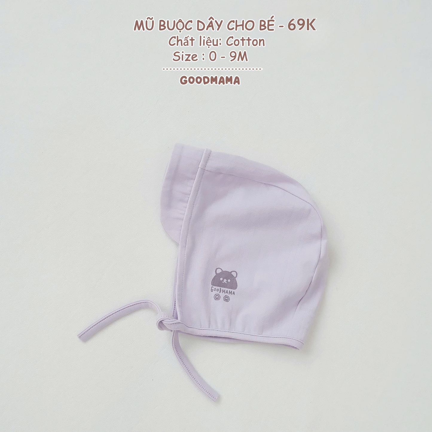 Mũ Buộc Dây Cho Bé Goodmama Chất Liệu Cotton